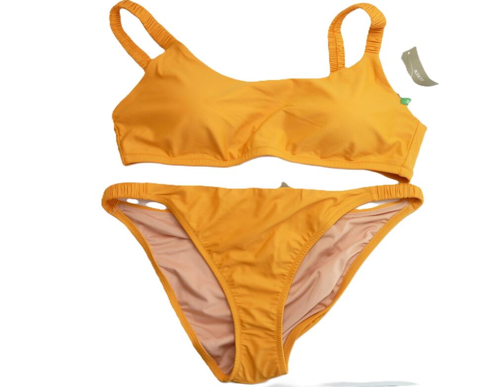NWT J.Crew Bikini Swimsuit Marigold Orange Yellow XL Scrunchie Straps Two Piece